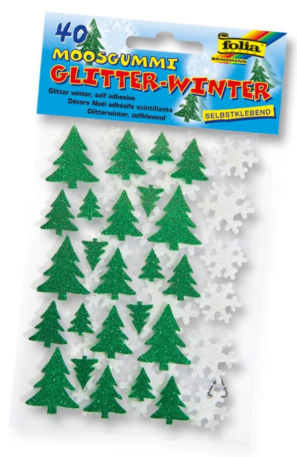 Samolepky pěnové - s třpytkami - Vánoce - 40 ks