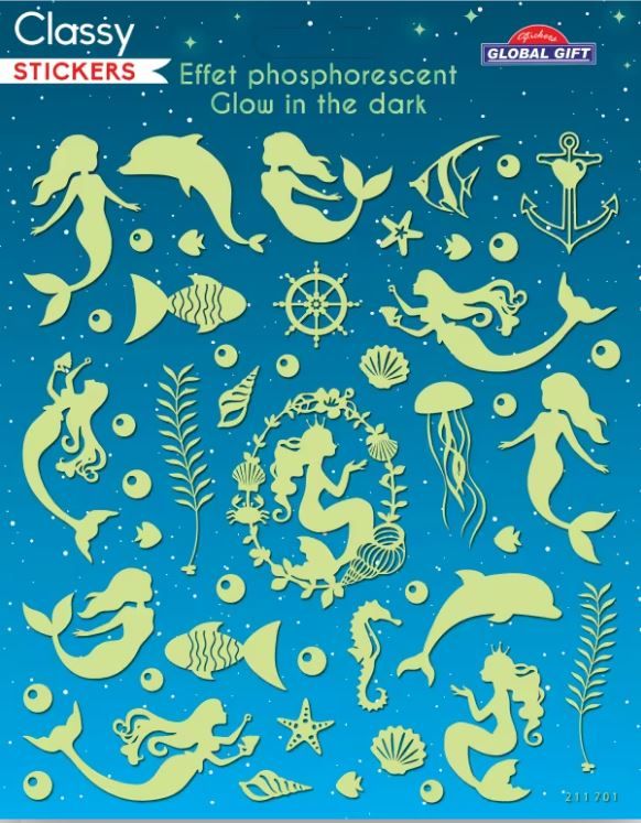 Samolepky svítící ve tmě - mořské panny