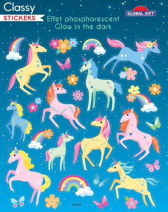Samolepky svítící ve tmě - pasteloví jednorožci