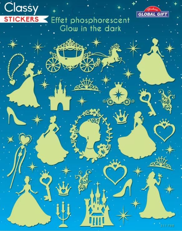 Samolepky svítící ve tmě - princezny