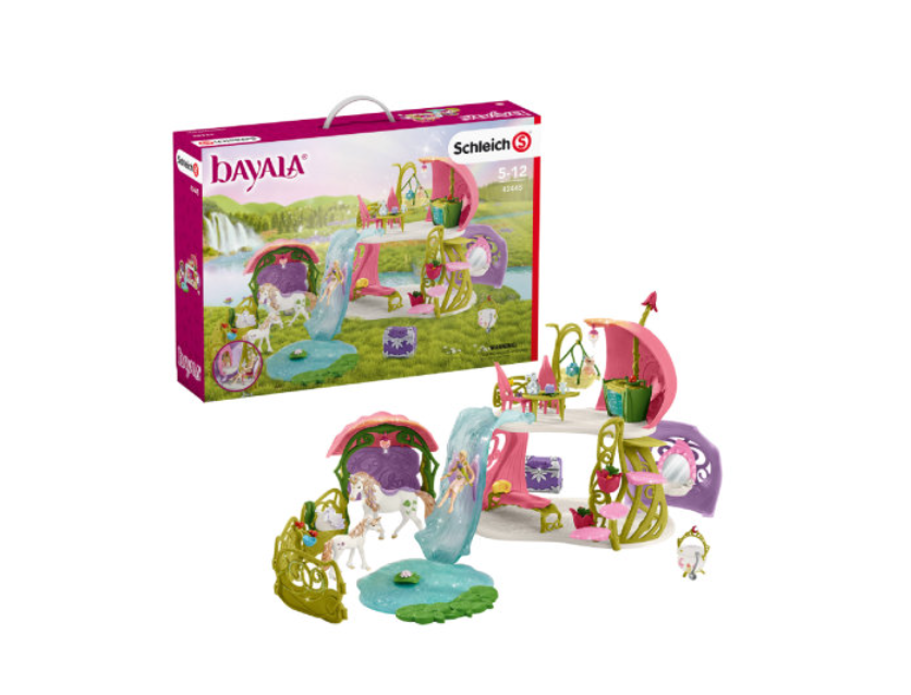 Schleich 42445 Třpytivý květinový dům s jednorožci, jezerem a stájí