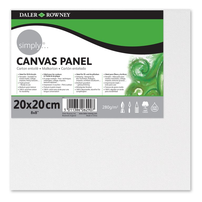 Šepsované plátno na lepence Daler-Rowney SIMPLY - 20 × 20 cm