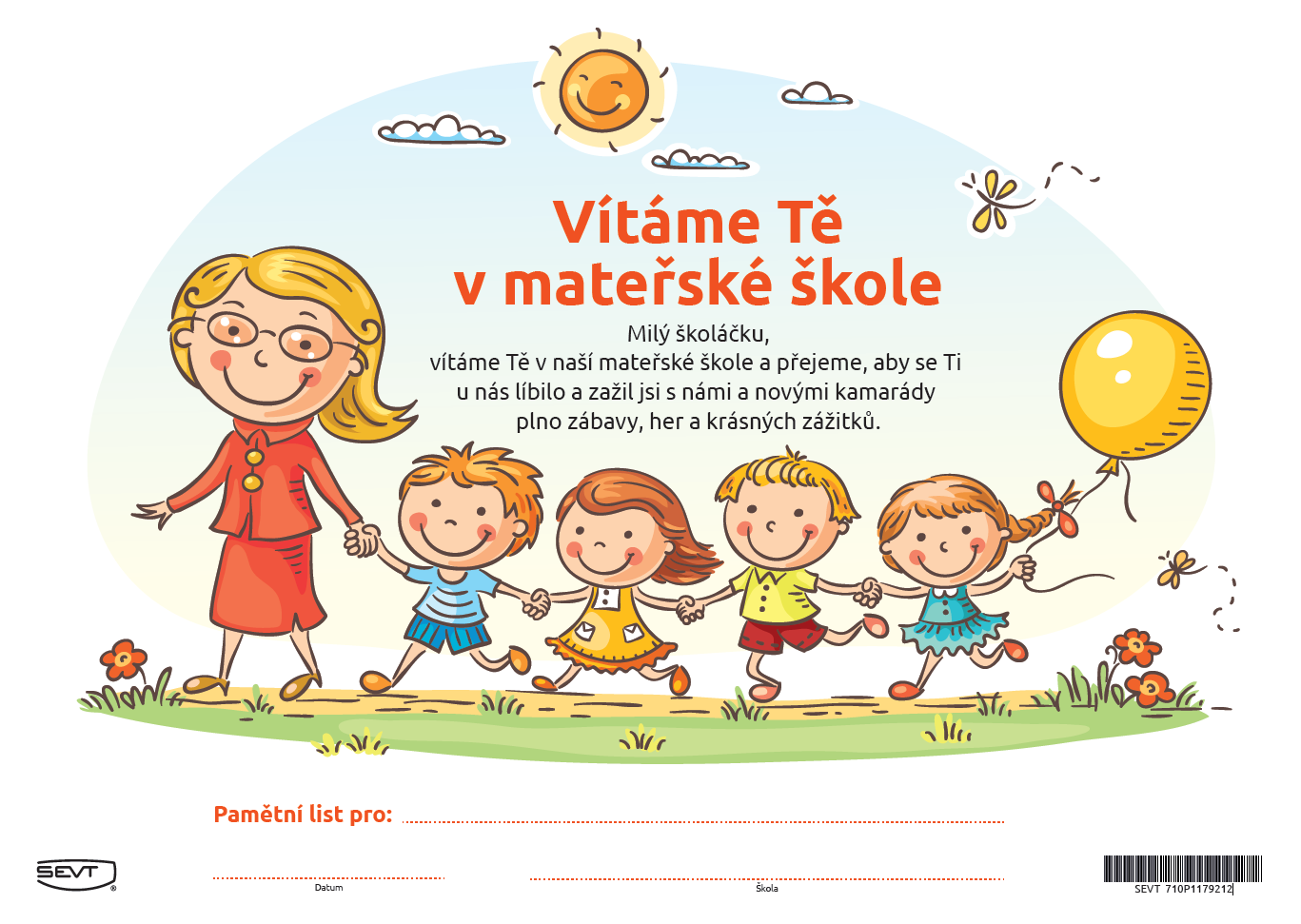 SEVT Vítáme Tě v mateřské škole (pamětní list)