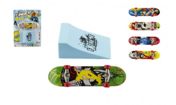 Skateboard prstový s rampou plast 10 cm, mix barev