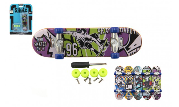 Teddies Skateboard prstový šroubovací plast 9cm s doplňky mix barev