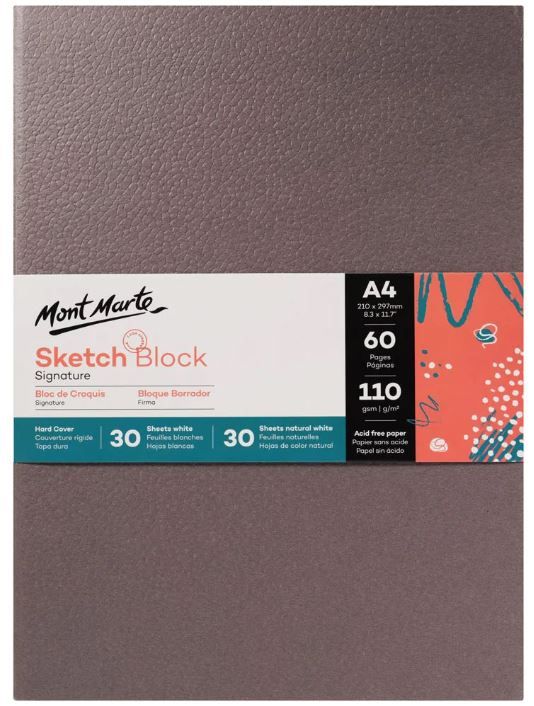 Skicovací blok Mont Marte v pevné vazbě, bílý papír, 110g/m2, A4 - 60 listů