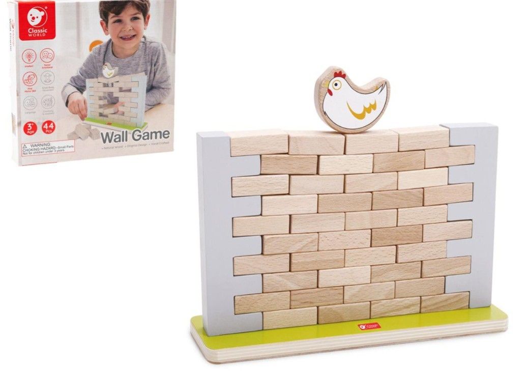 Skládanka stavebnice cihlová zeď dřevo, 44 ks