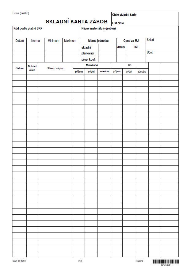 Skladní karta zásob typ C