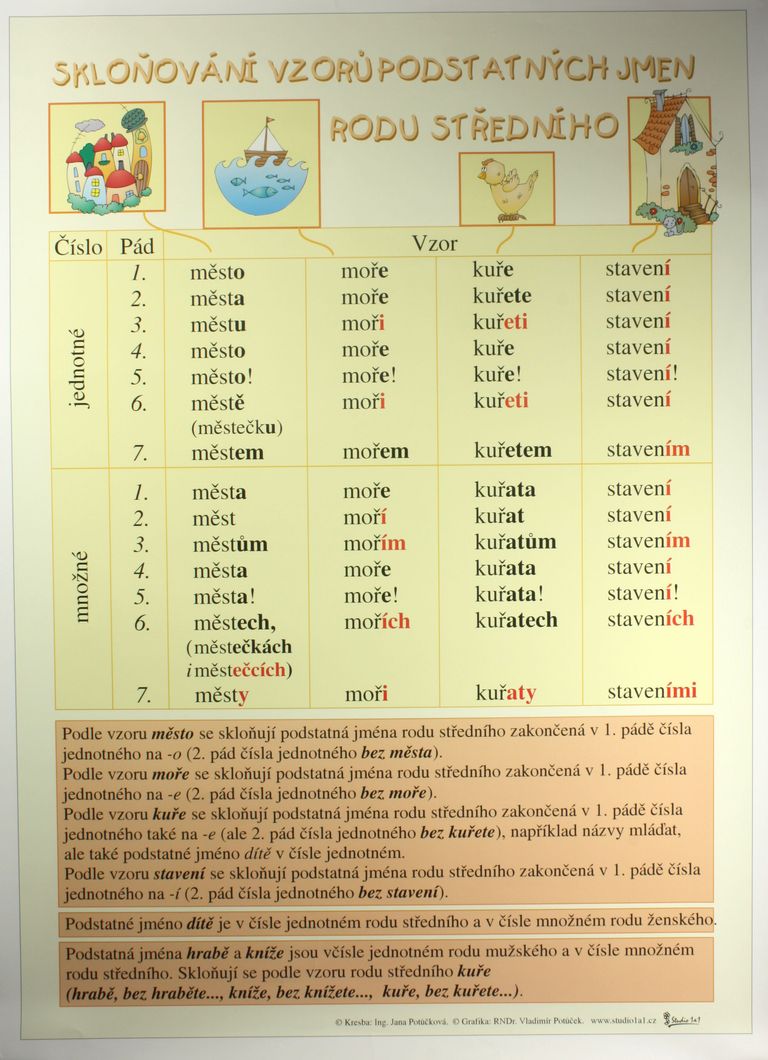 Skloňování vzorů podstatných jmen rodu středního /70×100/