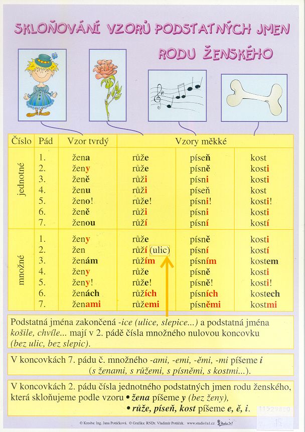Skloňování vzorů podstatných jmen rodu ženského/ Skloňování vzorů podstatných jmen rodu středního