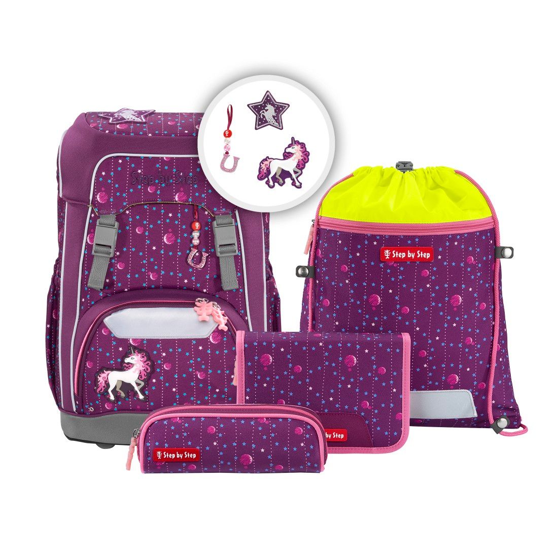 Školní batoh GIANT pro prvňáčky - 5dílný set, Step by Step Dreamy Unicorn Nuala, certifikát AGR