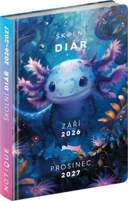 Obrázek produktu: Školní diář Axolotl (září 2026 – prosinec 2027), 9,8 × 14,5 cm