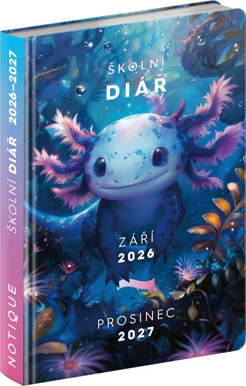 Obrázek produktu: Školní diář Axolotl (září 2026 – prosinec 2027), 9,8 × 14,5 cm