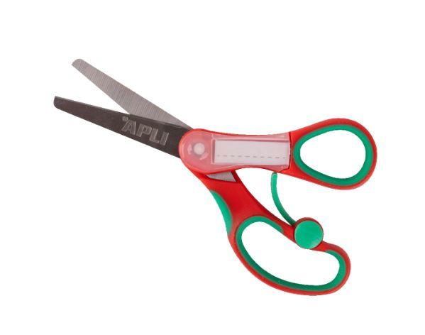 Školní nůžky APLI se jmenovkou 13,5 cm, asymetrické - mix barev