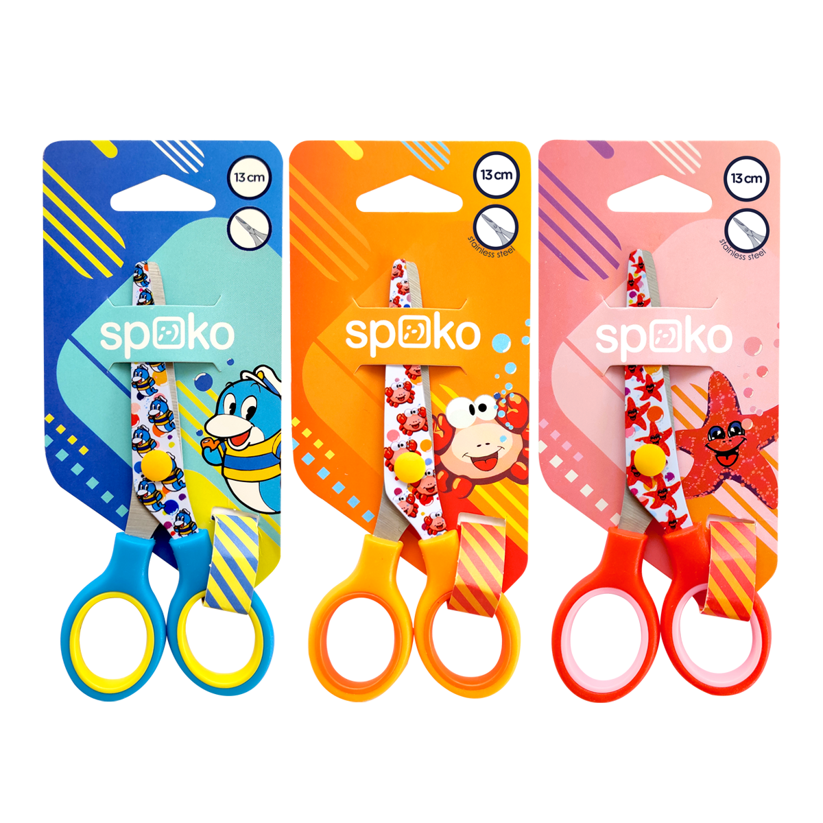 Školní nůžky Spoko 0535 13 cm plastové s potiskem - mix barev
