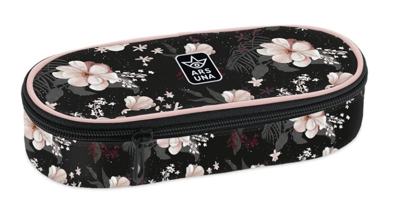 Školní penál oválný Ars Una - Flowery Black