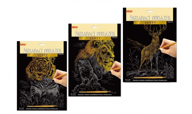 Škrabací obrázek zlatý A4, mix 3 druhů