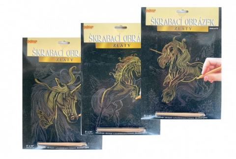 Obrázek produktu: Škrabací obrázek zlatý Jednorožec A4, mix