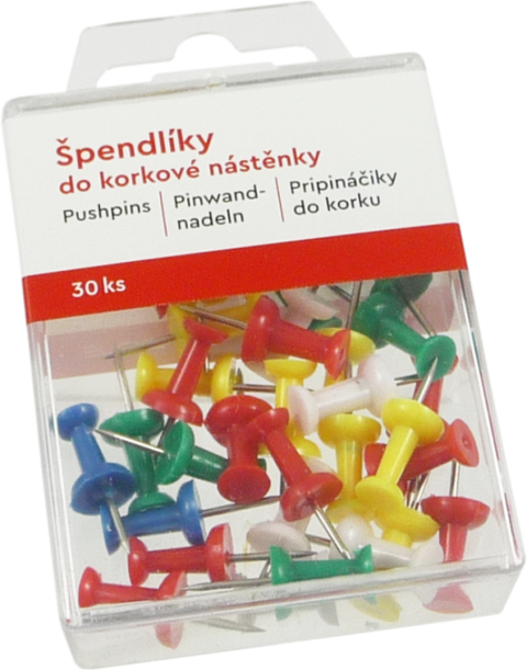 Obrázek produktu: Špendlíky pro korkové nástěnky 30 ks - barevné