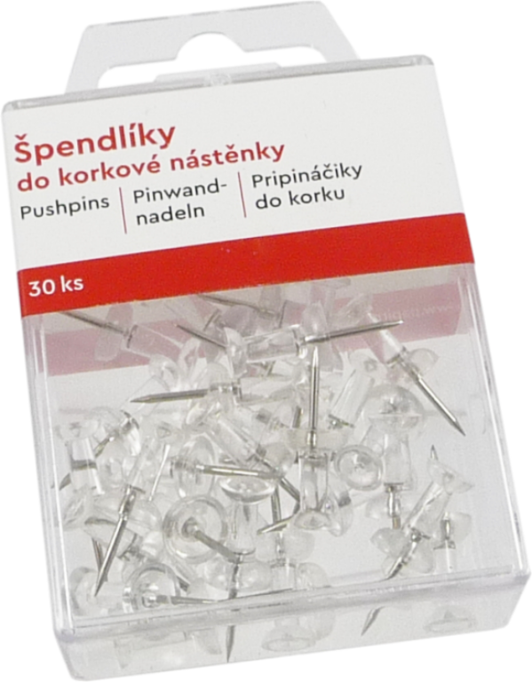 Špendlíky pro korkové nástěnky 30 ks - čiré