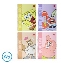 Obrázek produktu: Spirálový blok A5 DELI SPONGEBOB linkovaný 60 l. - mix motivů