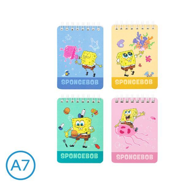 Spirálový blok A7 DELI SPONGEBOB čtverečkovaný 100 l. - mix motivů