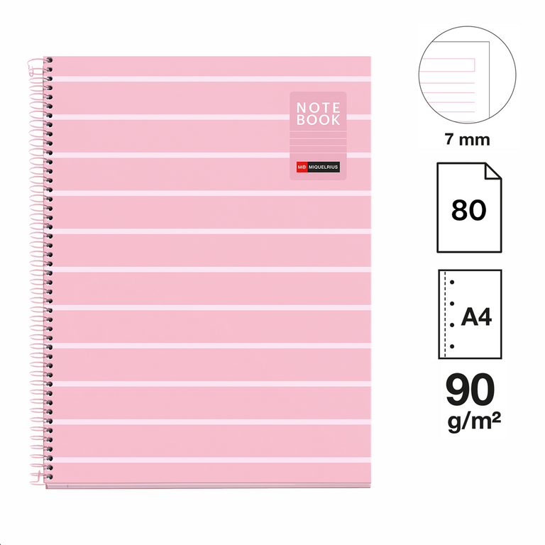 Spirálový blok Between the Lines A4, 80 listů, 90 g, linkovaný - Pink