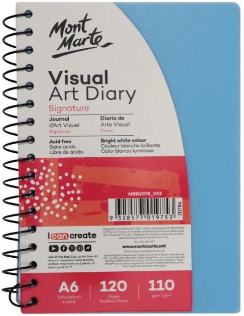 Spirálový kreslicí blok Mont Marte, bílý papír, 110 g/m2, A6, 60 listů - barevná obálka