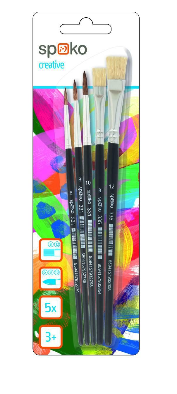 SPOKO sada štětců, 5 ks (kulaté 6, 8, 10 a ploché 8, 12)