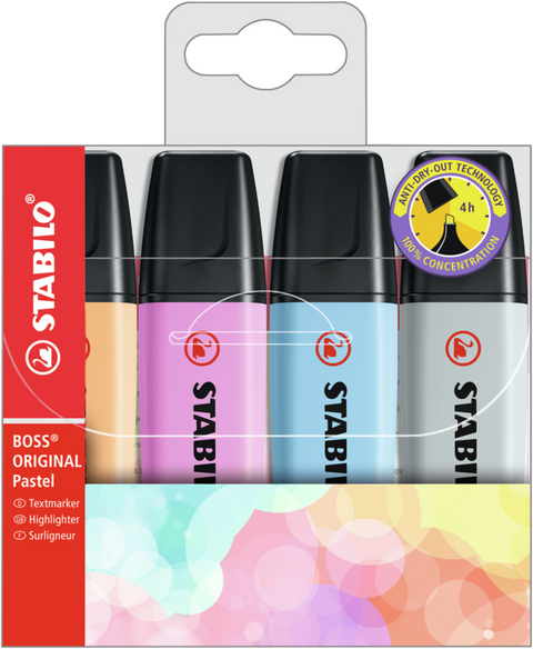 Obrázek produktu: STABILO BOSS ORIGINAL Pastel Zvýrazňovač - sada 4 barev (nové barvy 2)