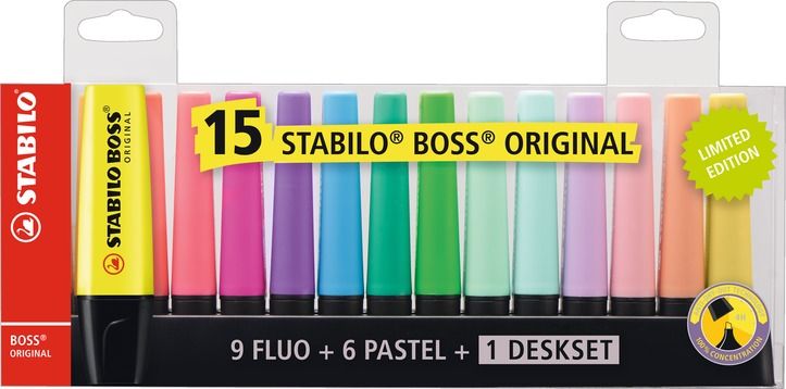 Zvýrazňovač Stabilo Boss Original, sada 15 barev