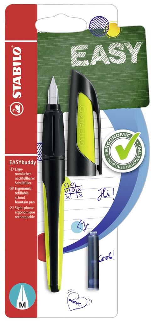 STABILO EASYbuddy Ergonomické školní plnicí pero - černá/limetka, blistr