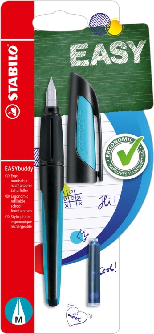 STABILO EASYbuddy Ergonomické školní plnicí pero - černá/sv.modrá, blistr