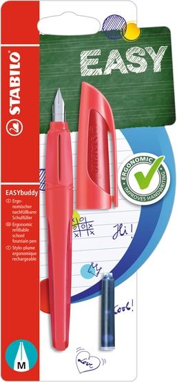 STABILO EASYbuddy Ergonomické školní plnicí pero - korálová/červená, blistr