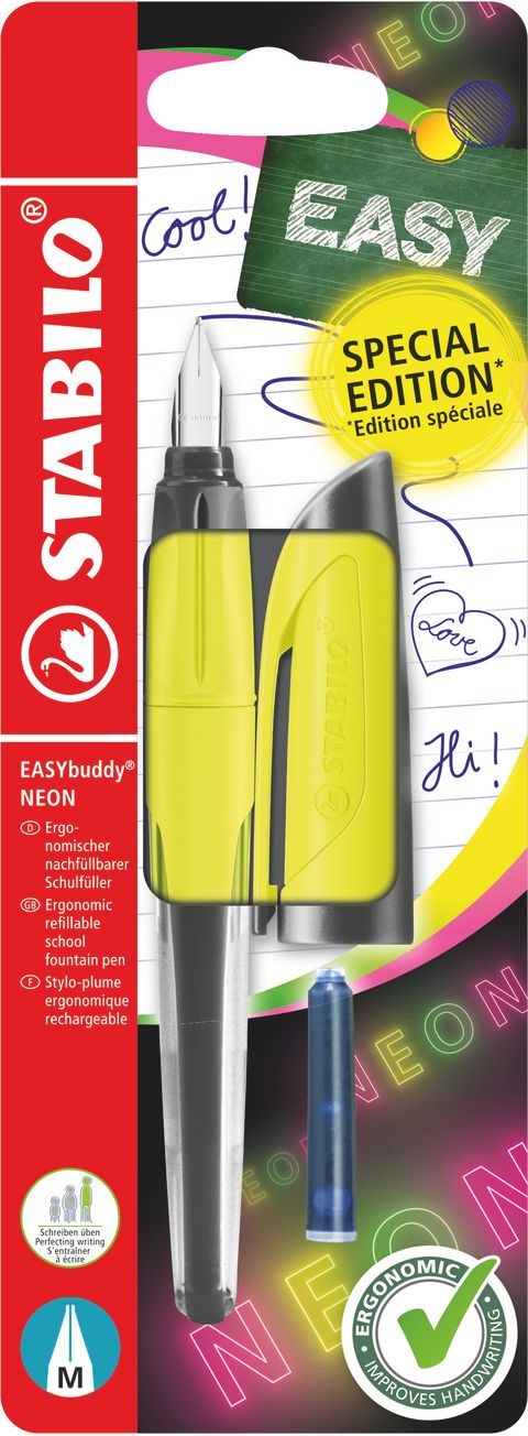 Obrázek produktu: STABILO EASYbuddy Ergonomické školní plnicí pero - neon žlutá, blistr