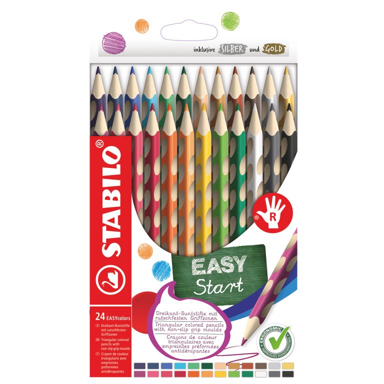 Ergonomické farbičky pre pravákov - STABILO EASYcolors - 24 ks sada