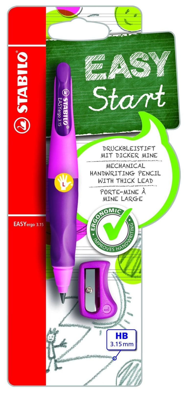 STABILO EASYergo tužka pro leváky 3,15 mm růžová