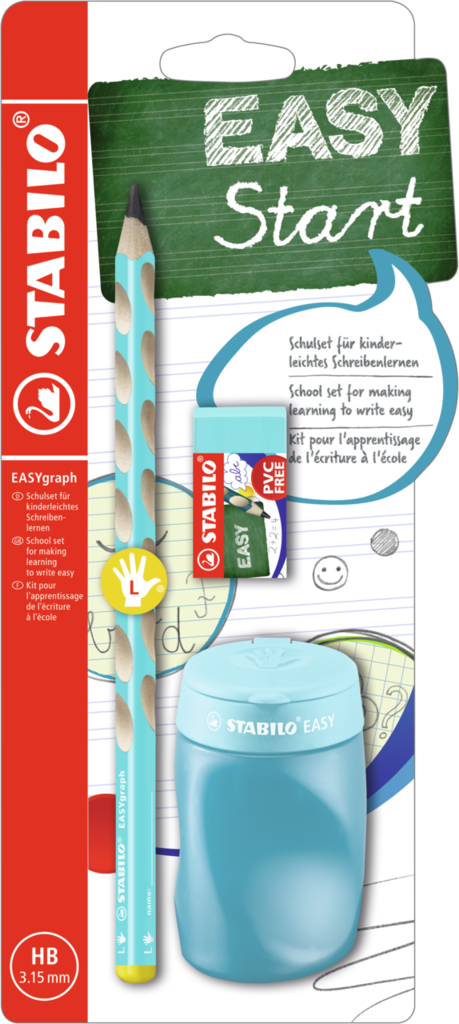 STABILO EASYgraph Školní set pro leváky modrý s gumou a ořezávátkem