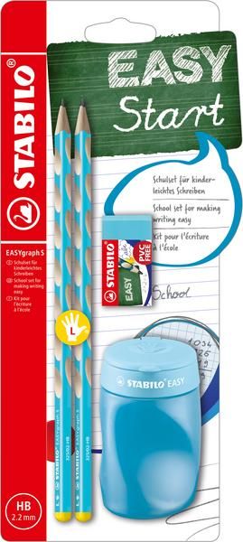 STABILO EASYgraph Slim školní set L pro leváky - modrá (2×tužka HB, ořezávátko, pryž)