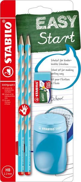 STABILO EASYgraph Slim školní set P pro praváky - modrá (2×tužka HB, ořezávátko, pryž)
