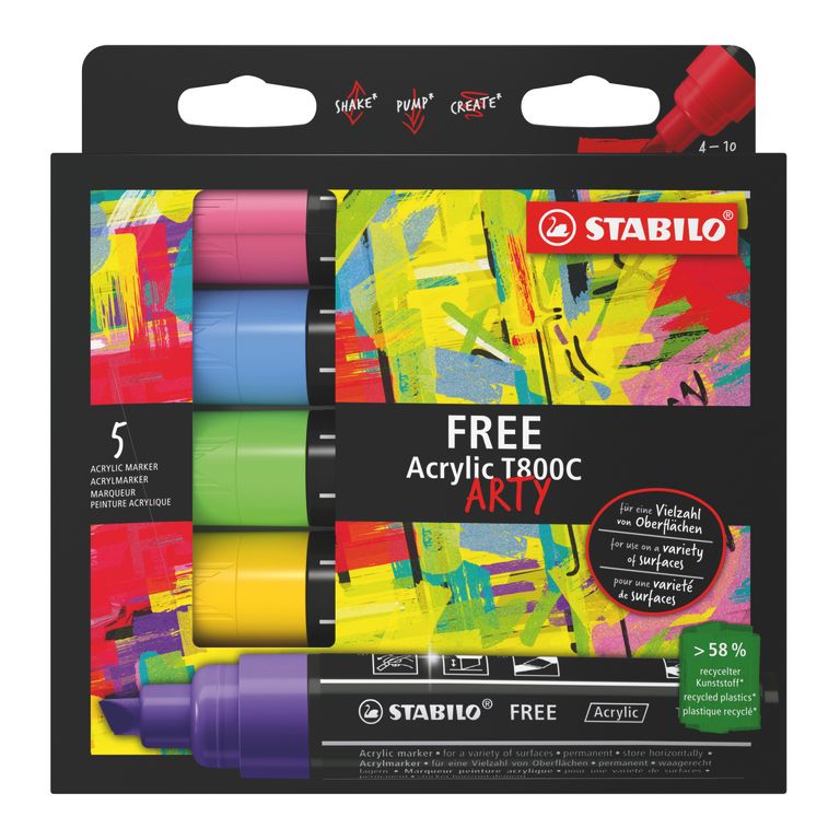 Akrylový popisovač STABILO FREE Acrylic - klínový hrot 4-10 mm - sada Seaside 5 ks