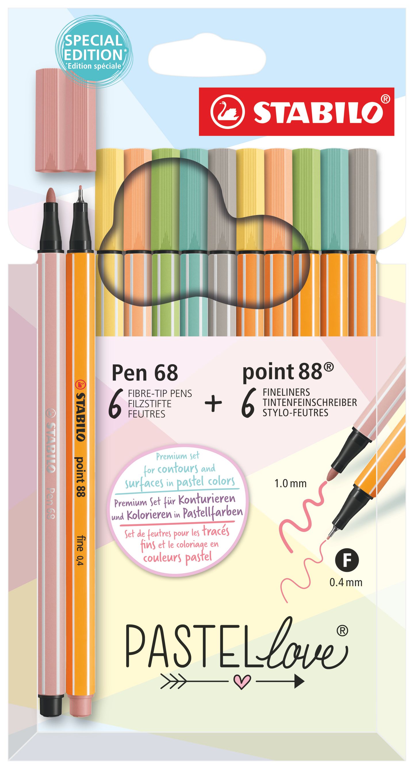 STABILO Pastellove Pen 68 Vláknový fix a point 88 Jemný liner - sada 12 ks