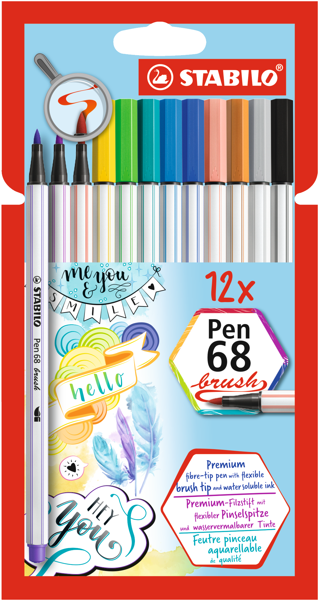 STABILO Pen 68 brush Vláknový fix - sada 12 barev