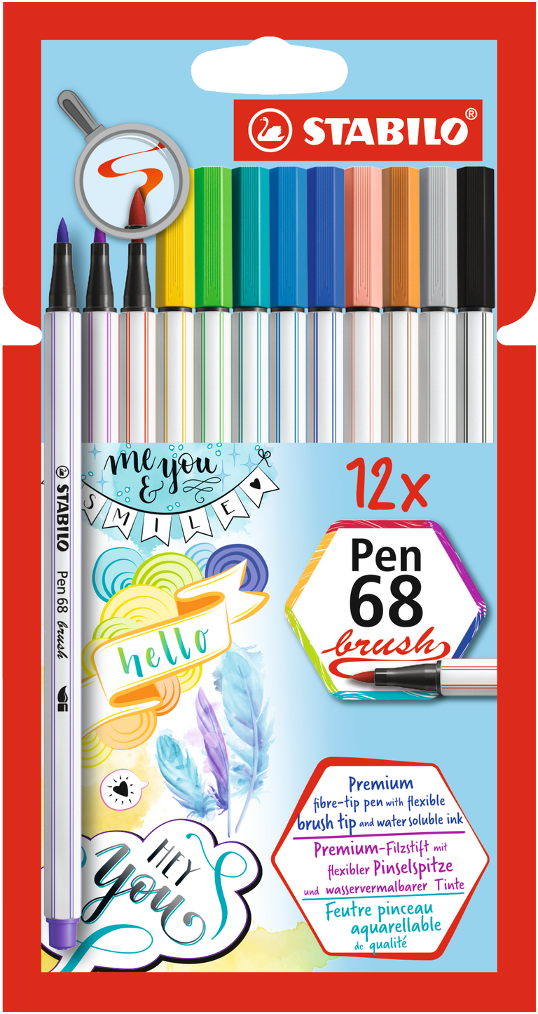 Fixka STABILO Pen 68 brush sada (12 ks v púzdre)