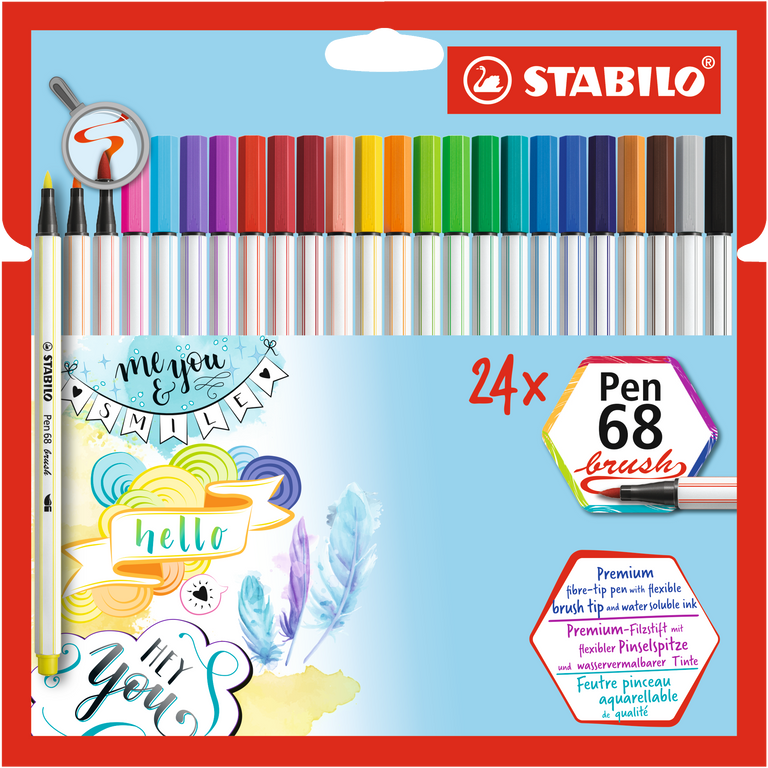 STABILO Pen 68 brush Vláknový fix - sada 24 barev