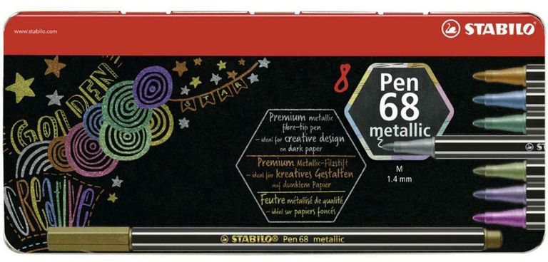 STABILO 6808-8-32 Prémiový vláknový metalický fix Pen 68 metallic 8 ks kovové pouzdro