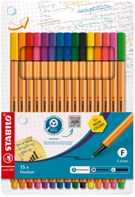 STABILO point 88 Jemný liner - sada 15 barev vč. neonových