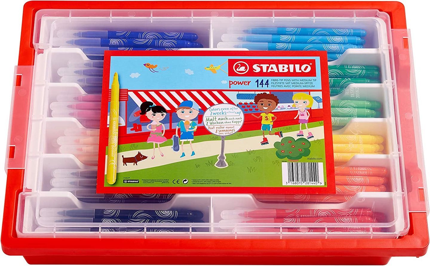 STABILO Power vláknový fix - 144 ks, školní box, 12 barev