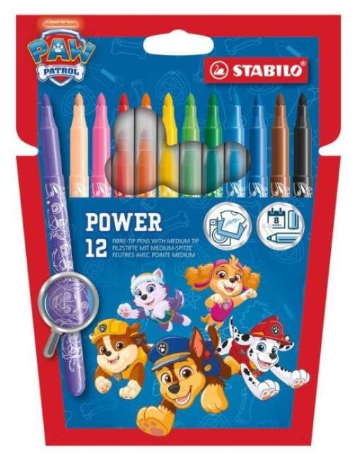 STABILO Power vláknový fix - sada 12 barev Tlapková patrola