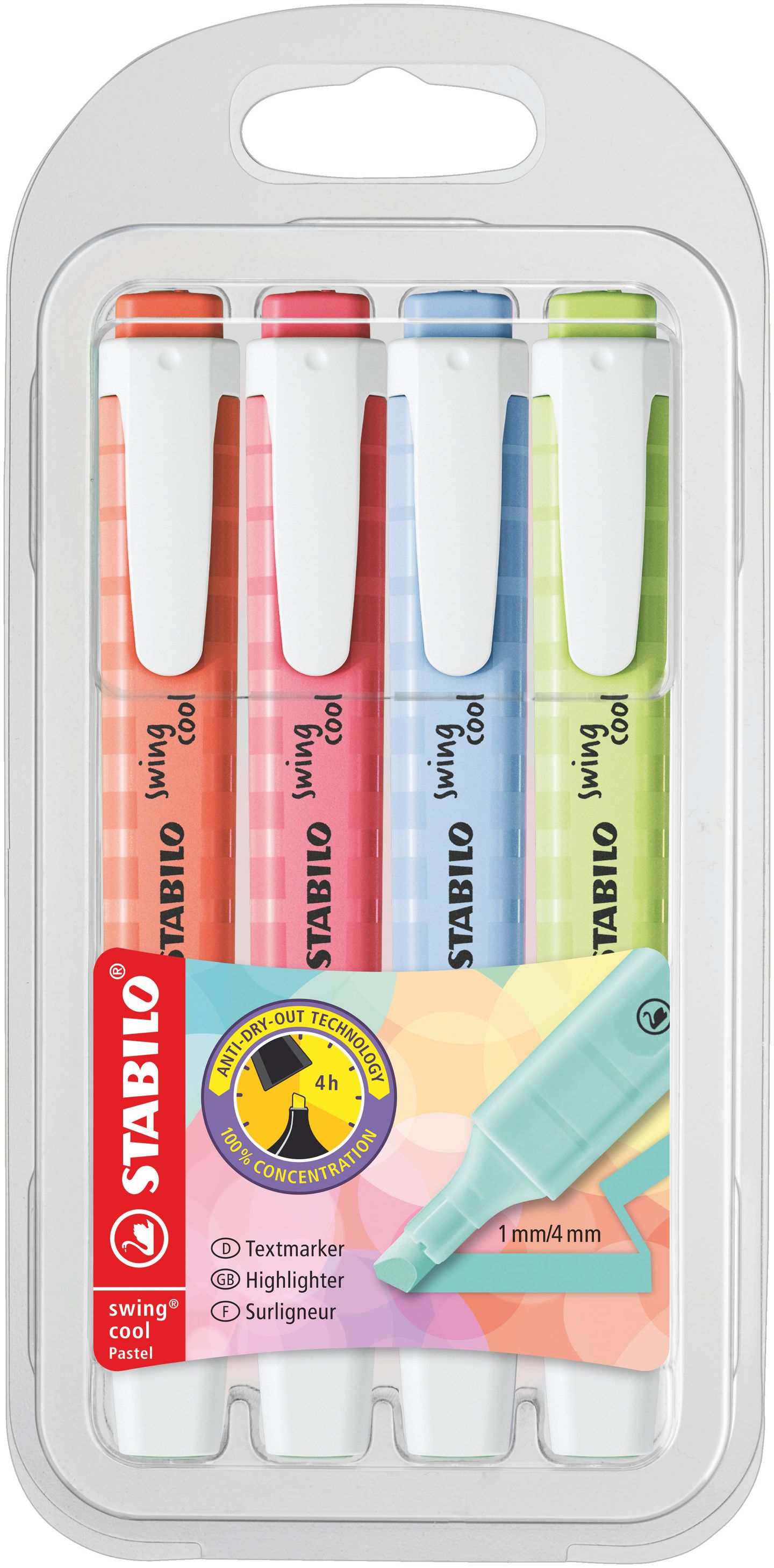 STABILO swing cool Pastel Zvýrazňovač - sada 4 barev (nové barvy)